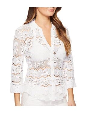 Letarte Skull Lace Button Up Shirt Size Small